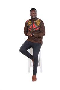 Desert Dandy Delight - African Shirt - Brown, long sleeve with Chinese Collar