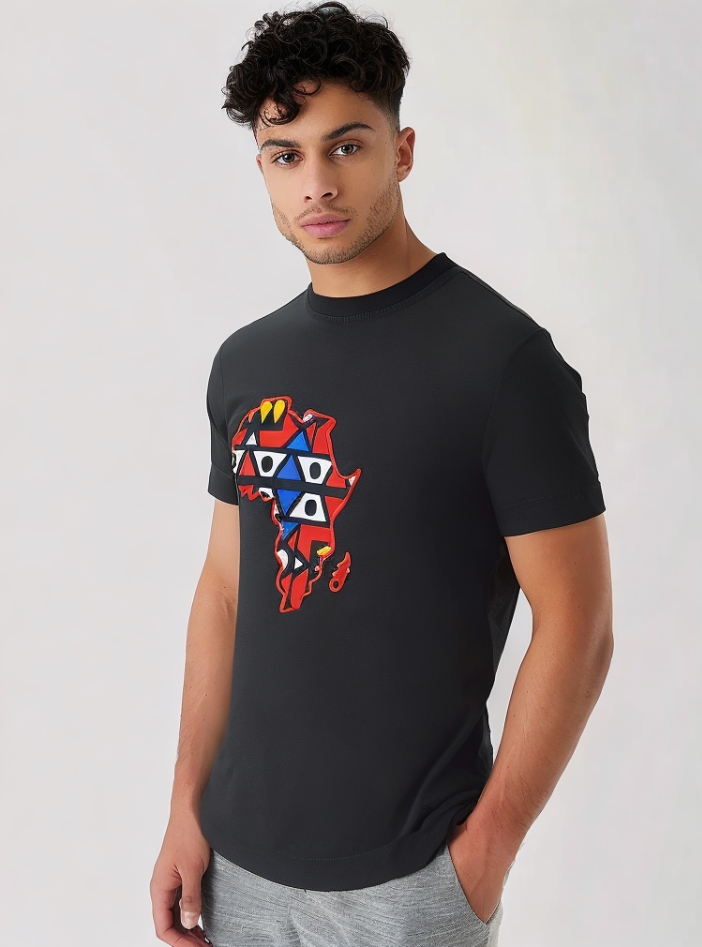 Midnight Africa Ankara Print T-Shirt  - Navy Blue and Black Edition