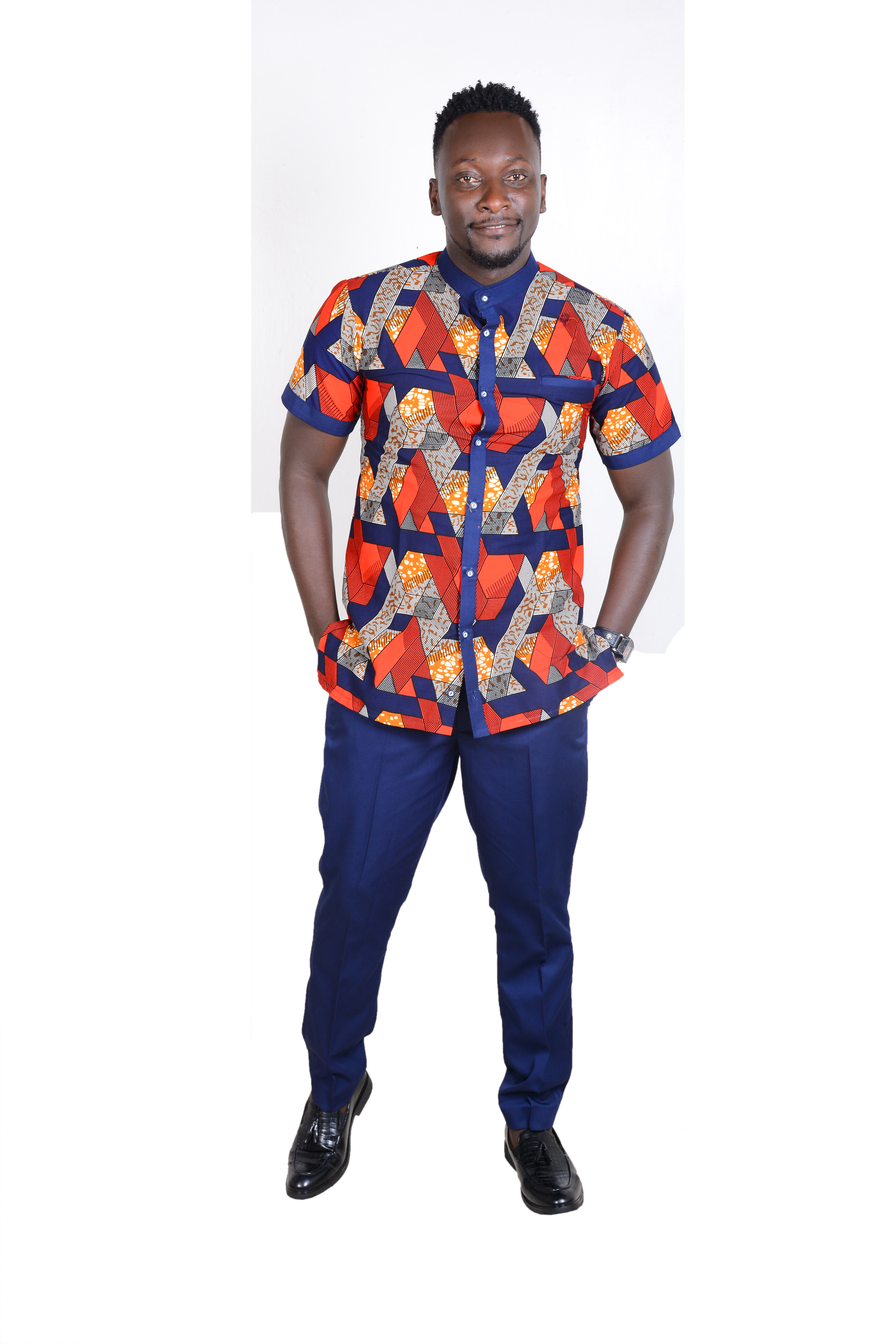 Tuareg Tempest -African Shirt - Colourful Ankara featuring short sleeves and chinese collar