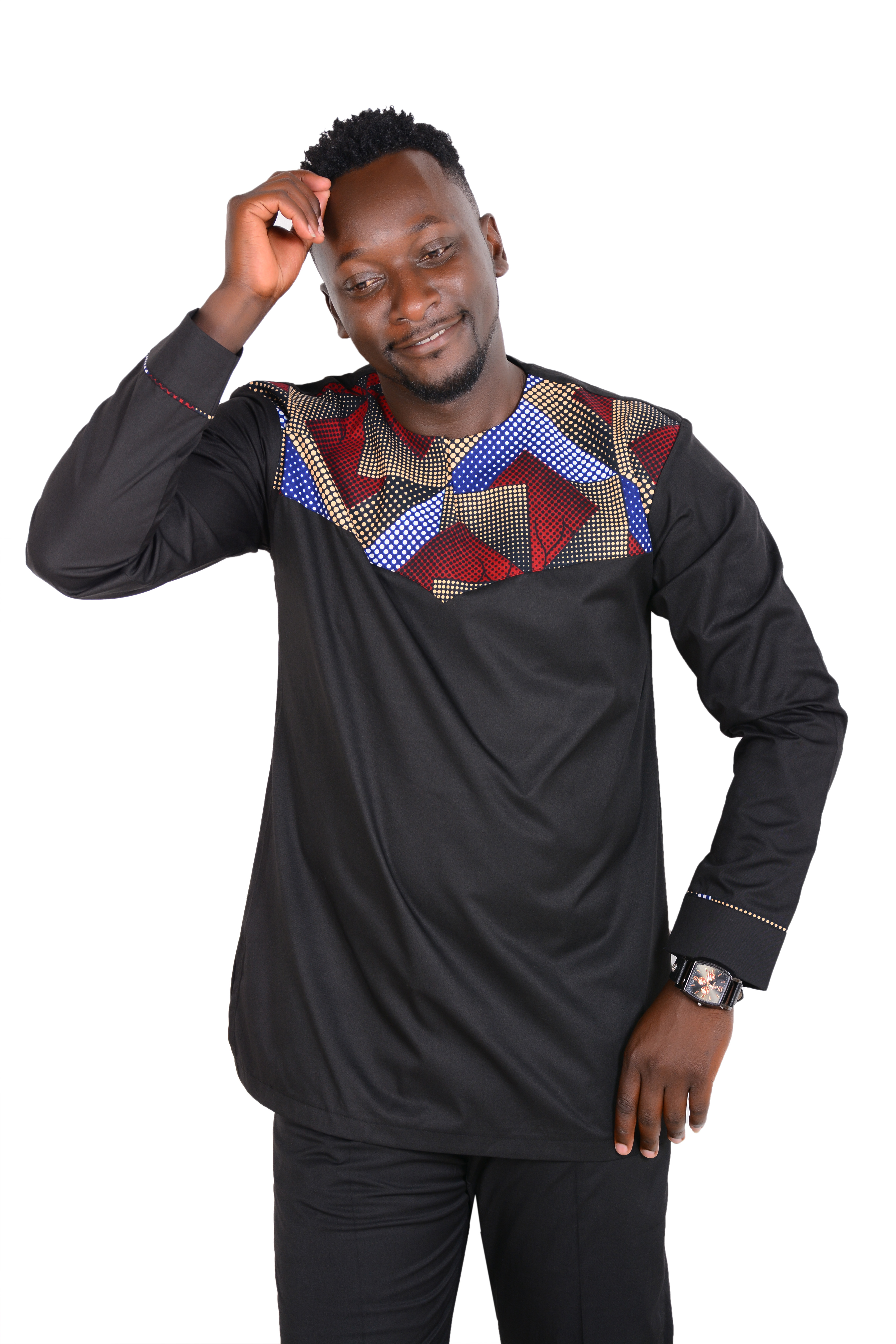 African Suit (Maasai Mara Masterpiece Shirt  + Straight Fitting Trouser) - Black