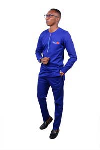 African Suit (Long Sleeved Shirt with Hidden Pocket + Slim Fit Dress Trouser) - Blue