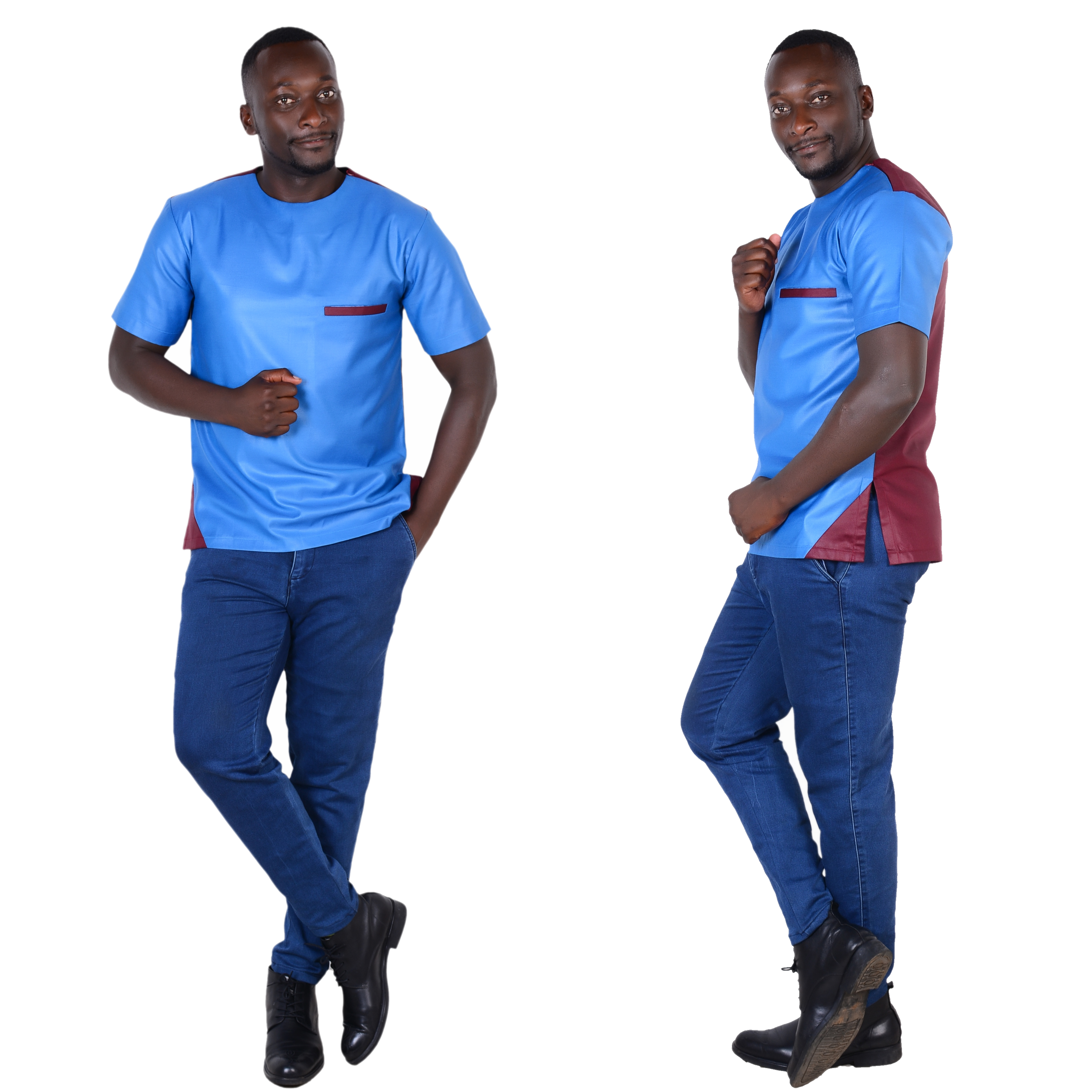 Normal Size Short Sleeves, African Shirt with Hidden Zip & Pocket